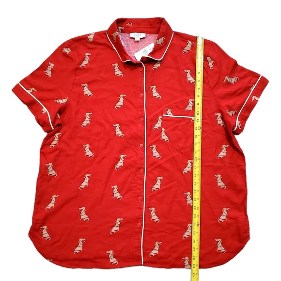 NWT Ann Taylor LOFT Women's XXL Christmas Pajama Shirt Red Dachsund Dog Soft! - Picture 3 of 6